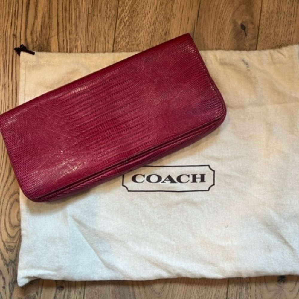 Coach Clutch Bag Genuine Alligator Clutch Magenta Italy 2001 HTF Rare Vintage